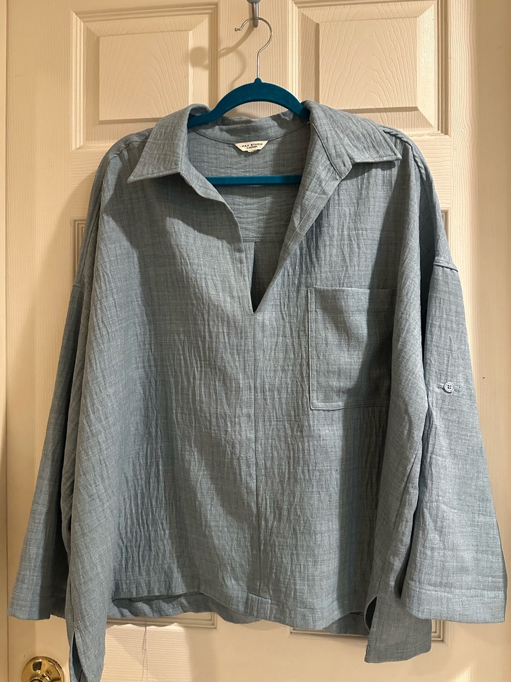 Max Studio Light Blue Womans Casual Button-Down Shirt